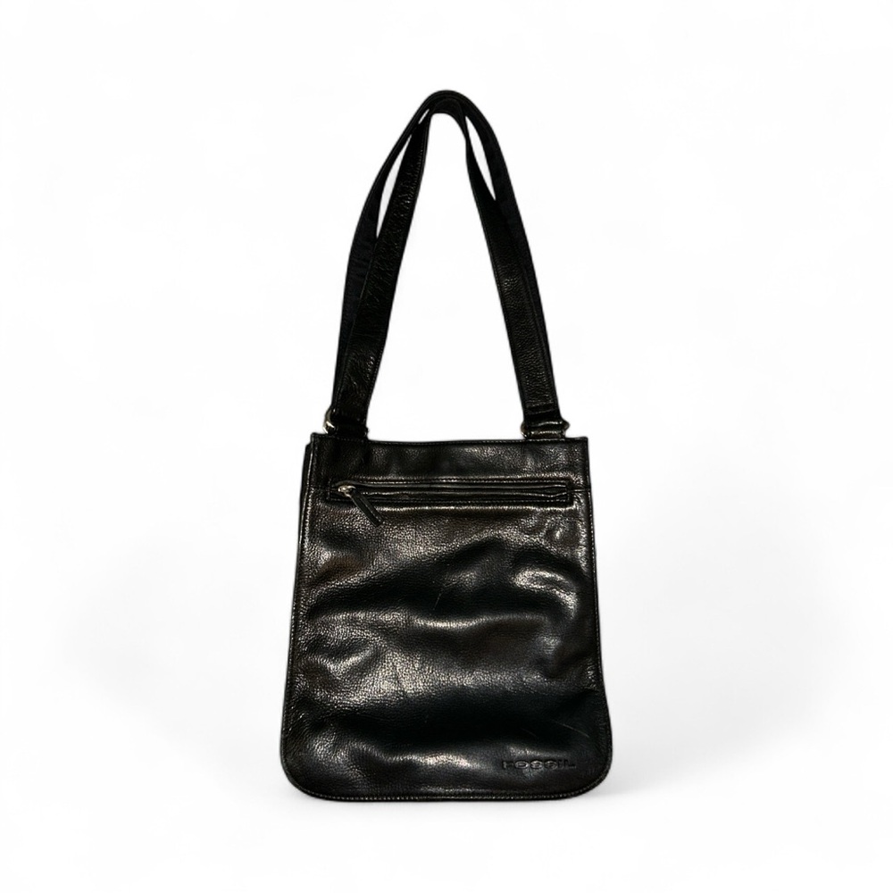Fossil Black Leather & Polyester Fabric Trim Slim Shoulder Bag Purse
